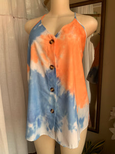 Blue and Orange tie dye cami top with center buttons … /XL : 2x