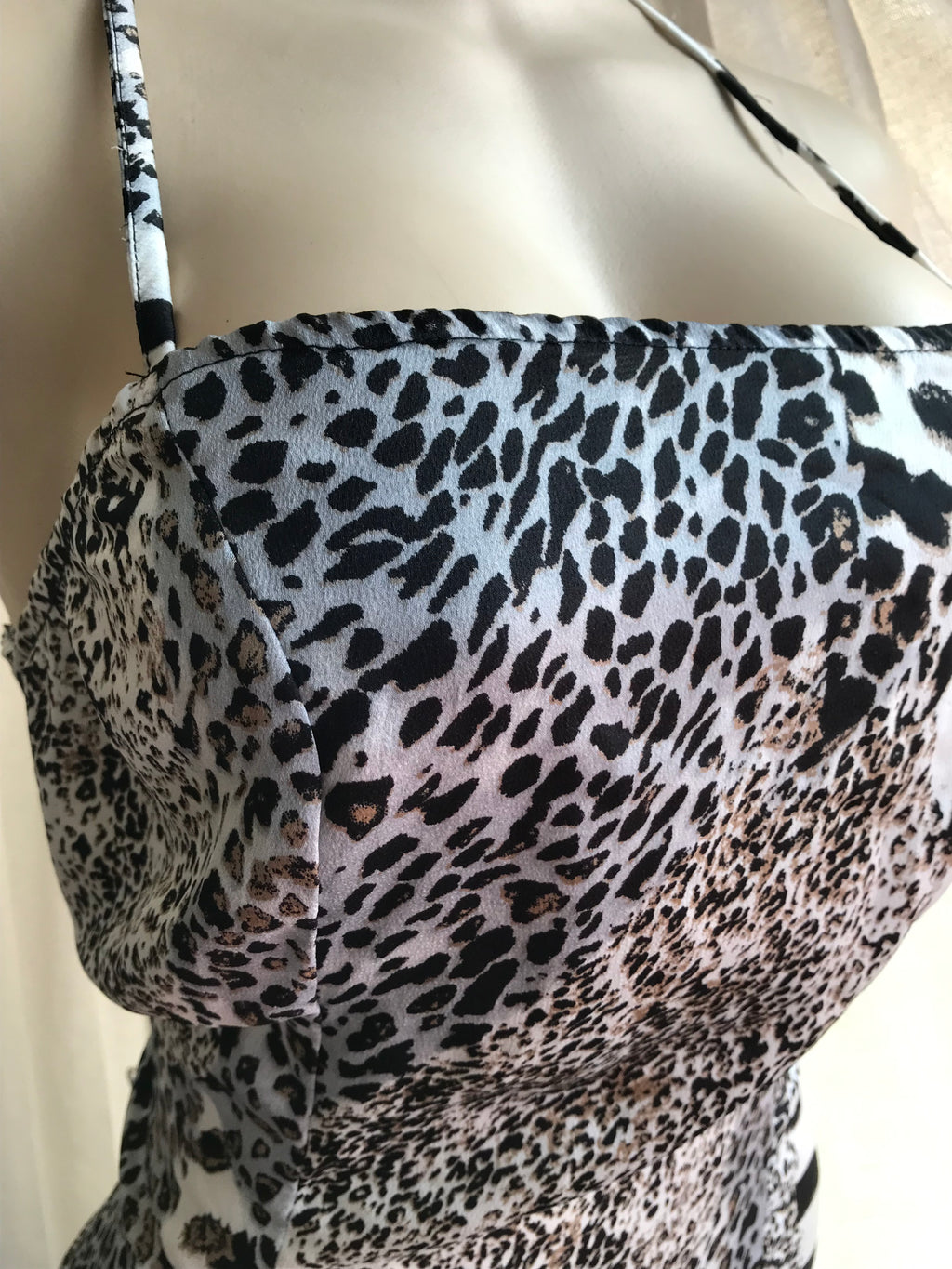 Silky animal print evening dress strappy back . L