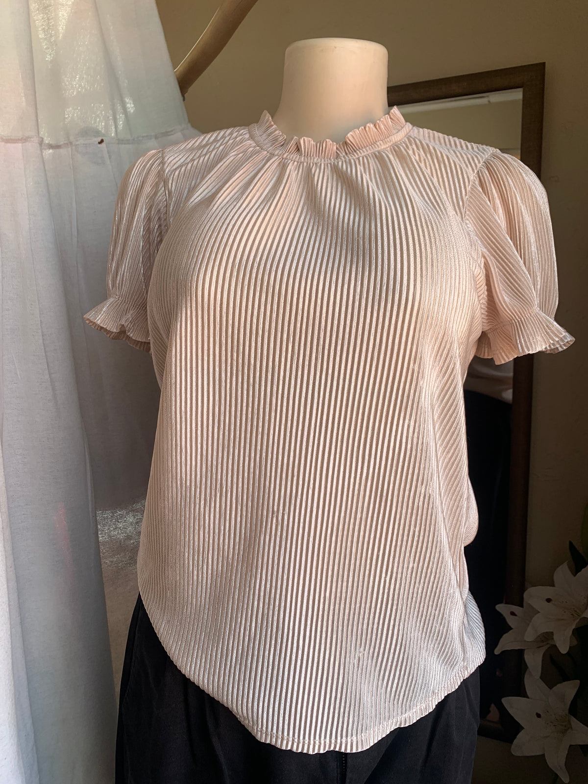 silky nude pleat ruffle occasion blouse... m/L