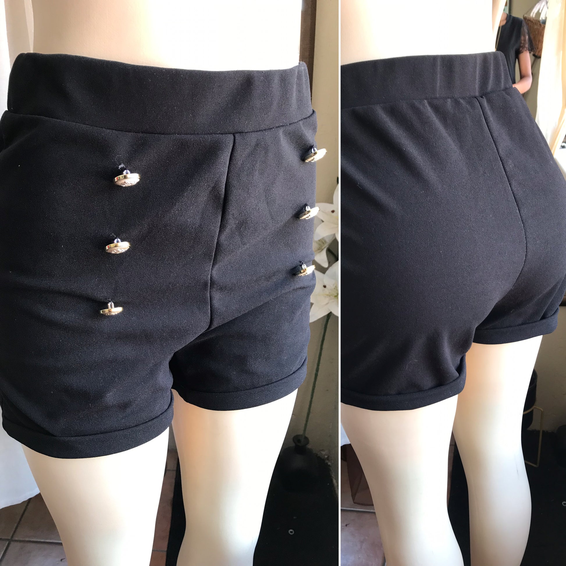 black high waist shorts gold buttons Large