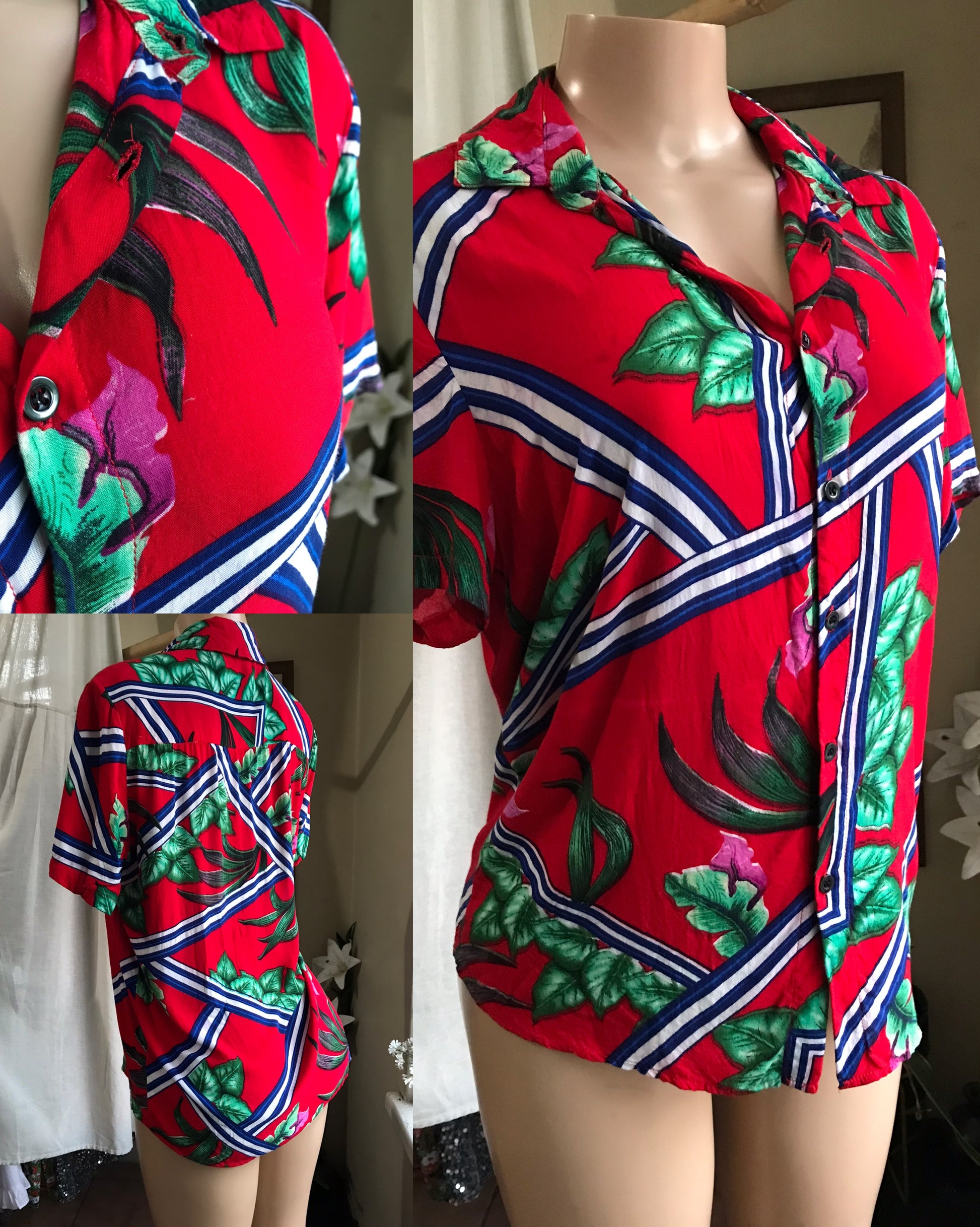 red bold tropical button shirt ... mens s