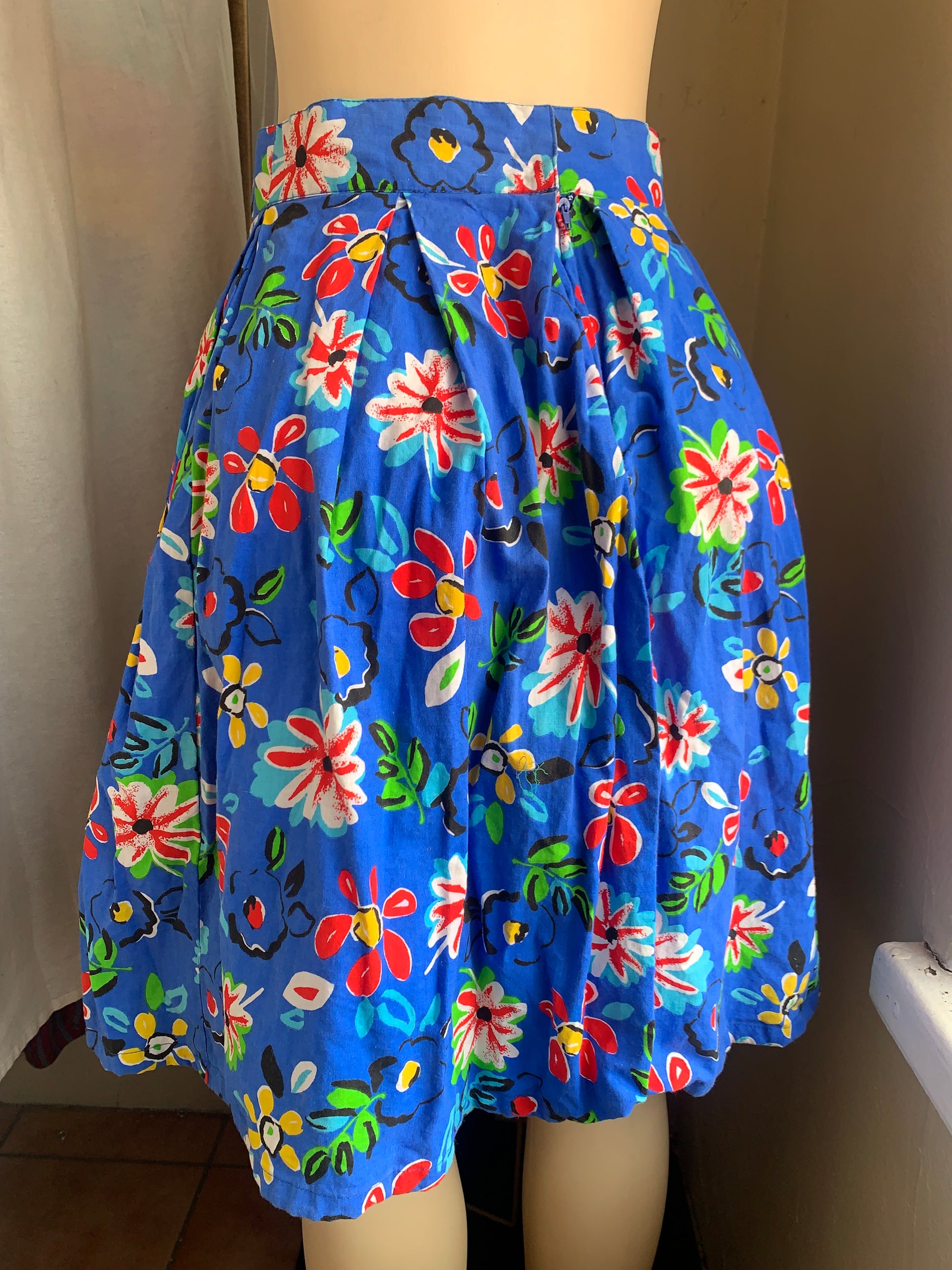 Blue floral cotton A-line skirt ,,, s/m