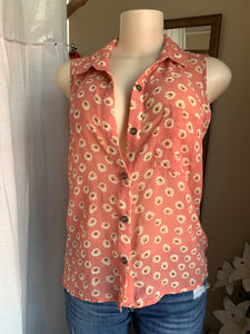 Floral printed sheer button down sleeveless shirt … s