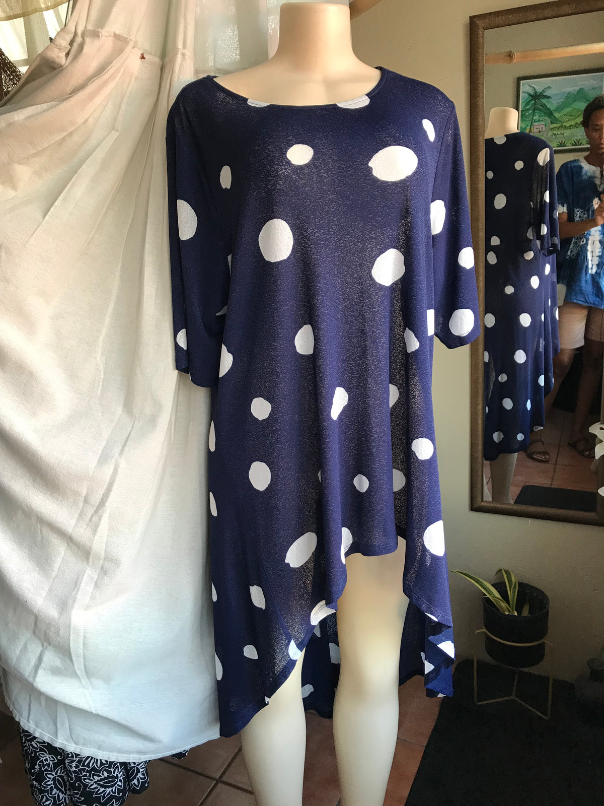 navy large polka high low dress sheer... /XL