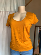 Load image into Gallery viewer, Mustard yellow slinky tee with cut outs on sleeves … L
