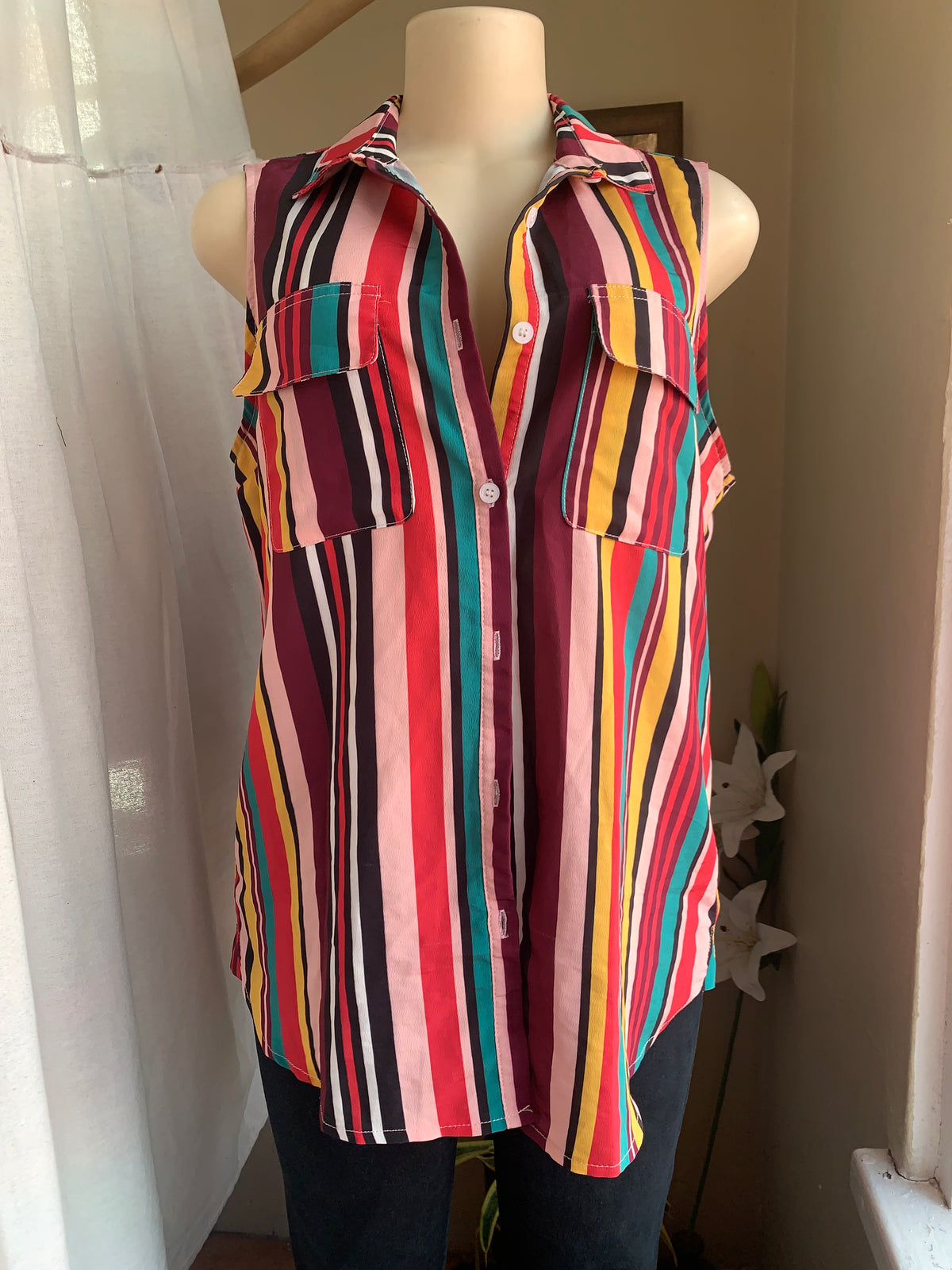 candy stripe sleeveless button blouse ... /xl
