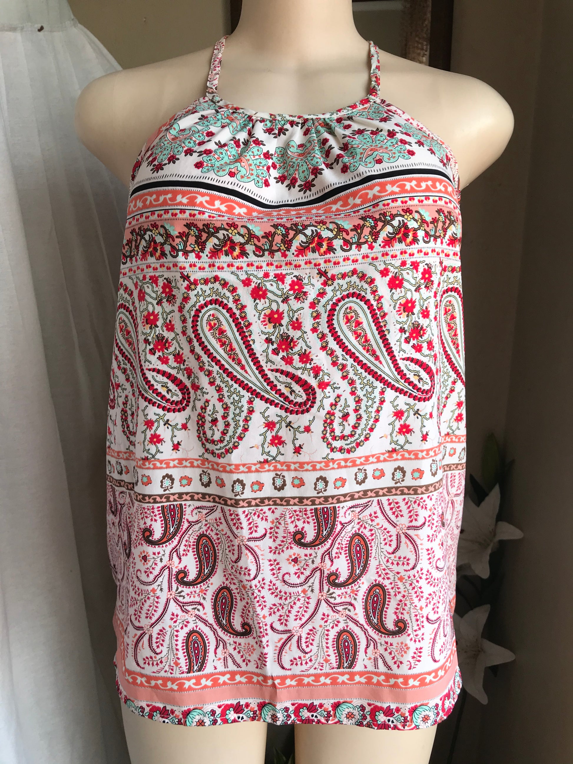 Paisley high neck cami top … M