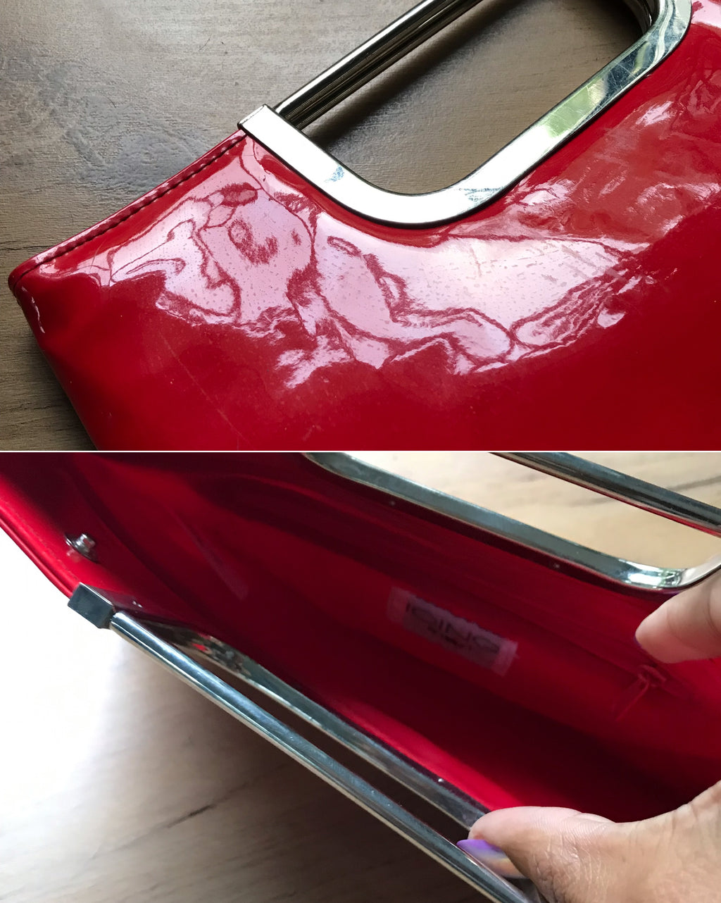 candy red and silver mini bag snap closure ***