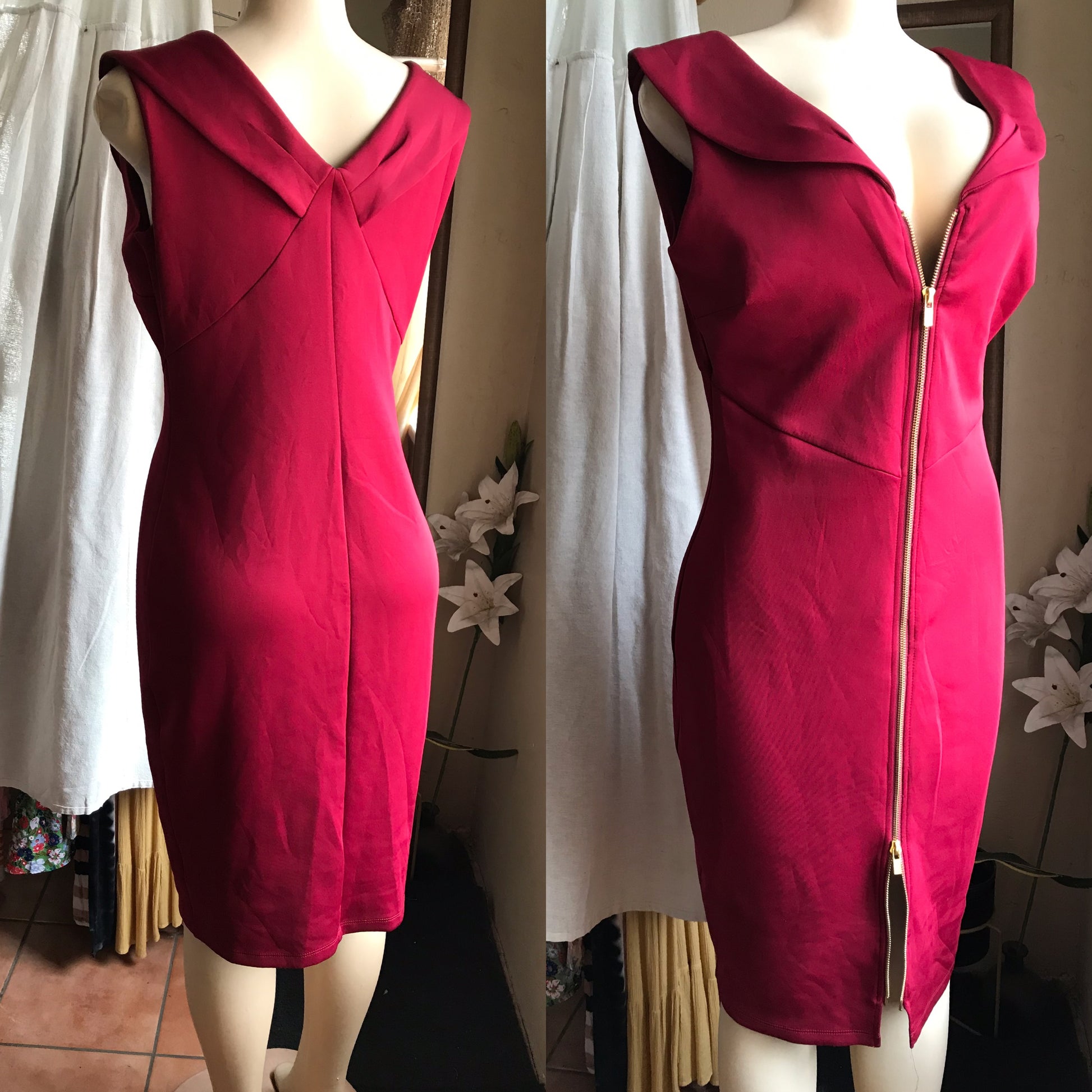 wine red zip semi formal dress with stretch m to L / 10