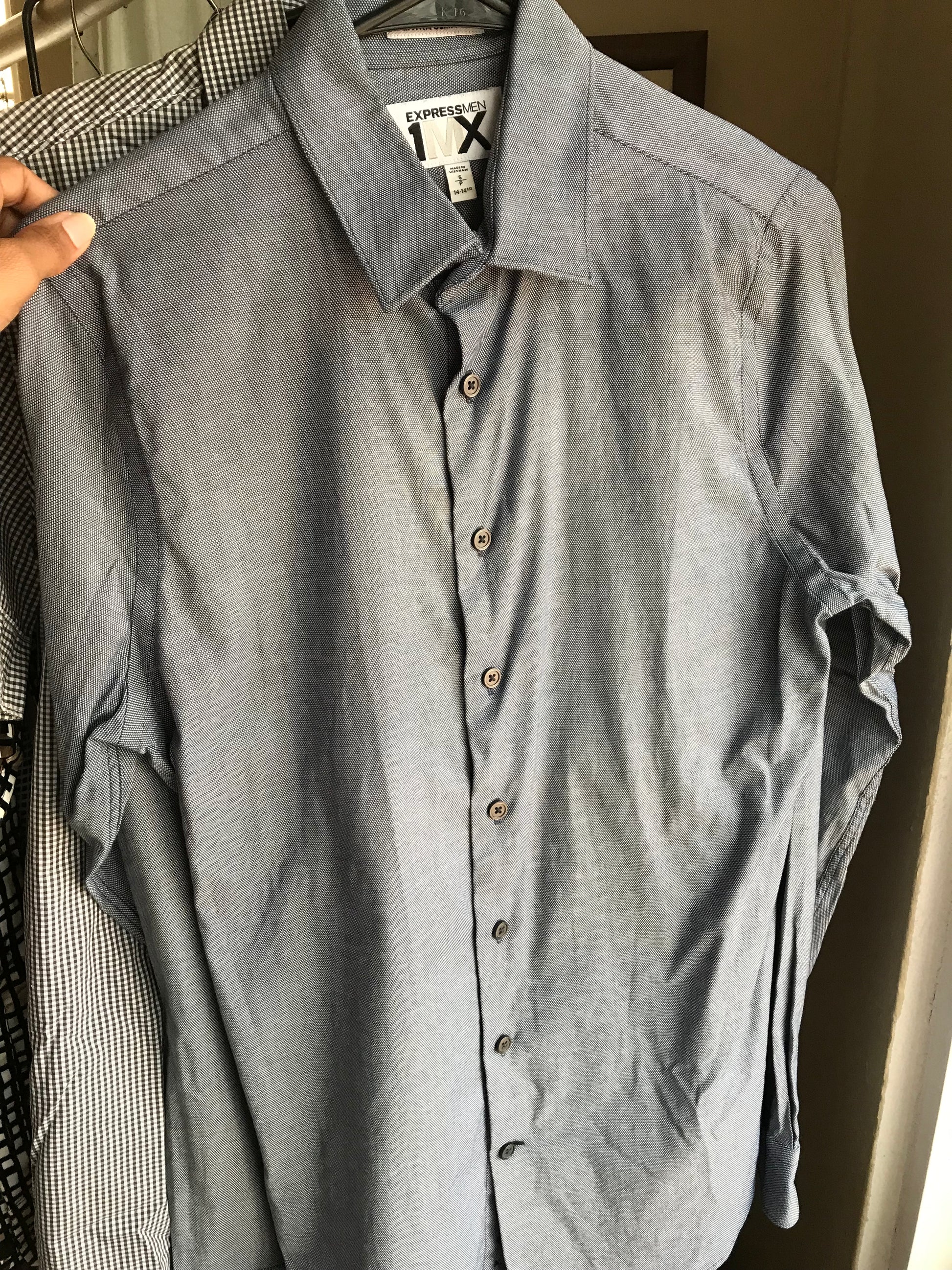 Men's grey print button shirt s