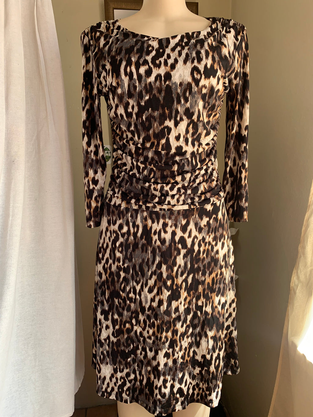 animal print long sleeve professional dress m