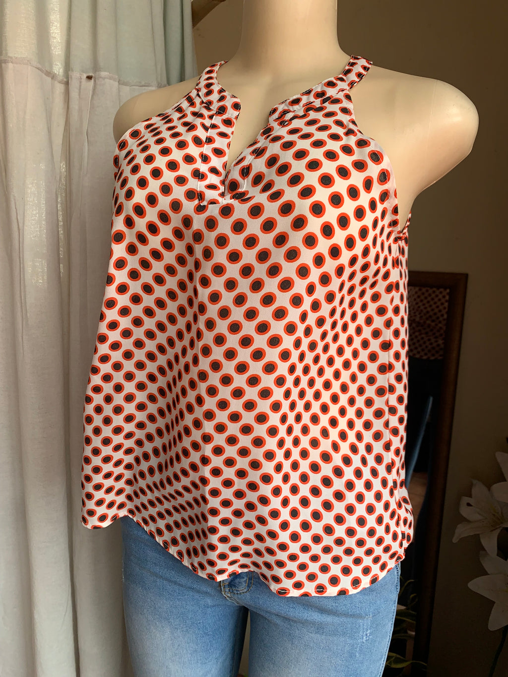 Black+Red Polka dot sleeveless blouse … s