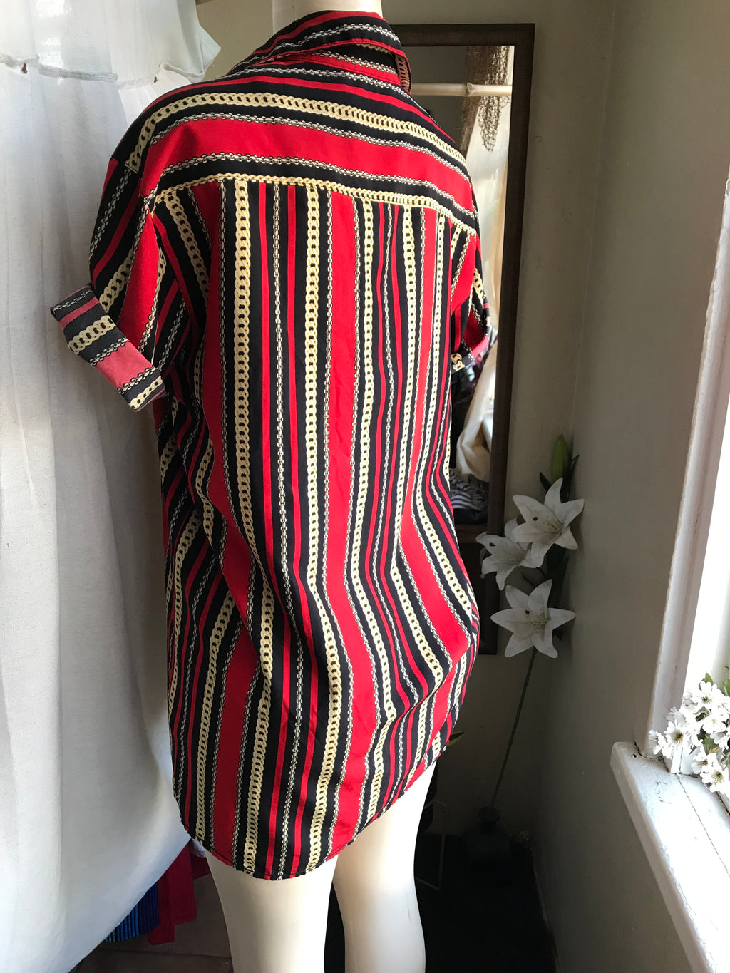 red and black stripe mens button shirt m