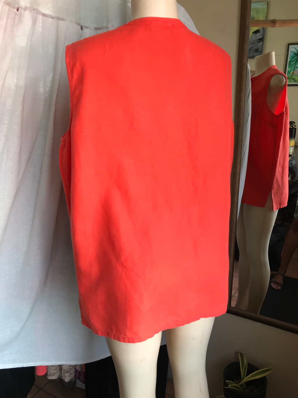 retro red cotton blend sleeveless button shirt with pockets ... /xl