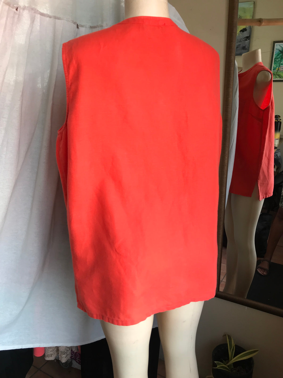 retro red cotton blend sleeveless button shirt with pockets ... /xl
