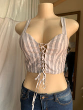 Load image into Gallery viewer, Organic striped tie up crop top with back zipper ,,, s …
