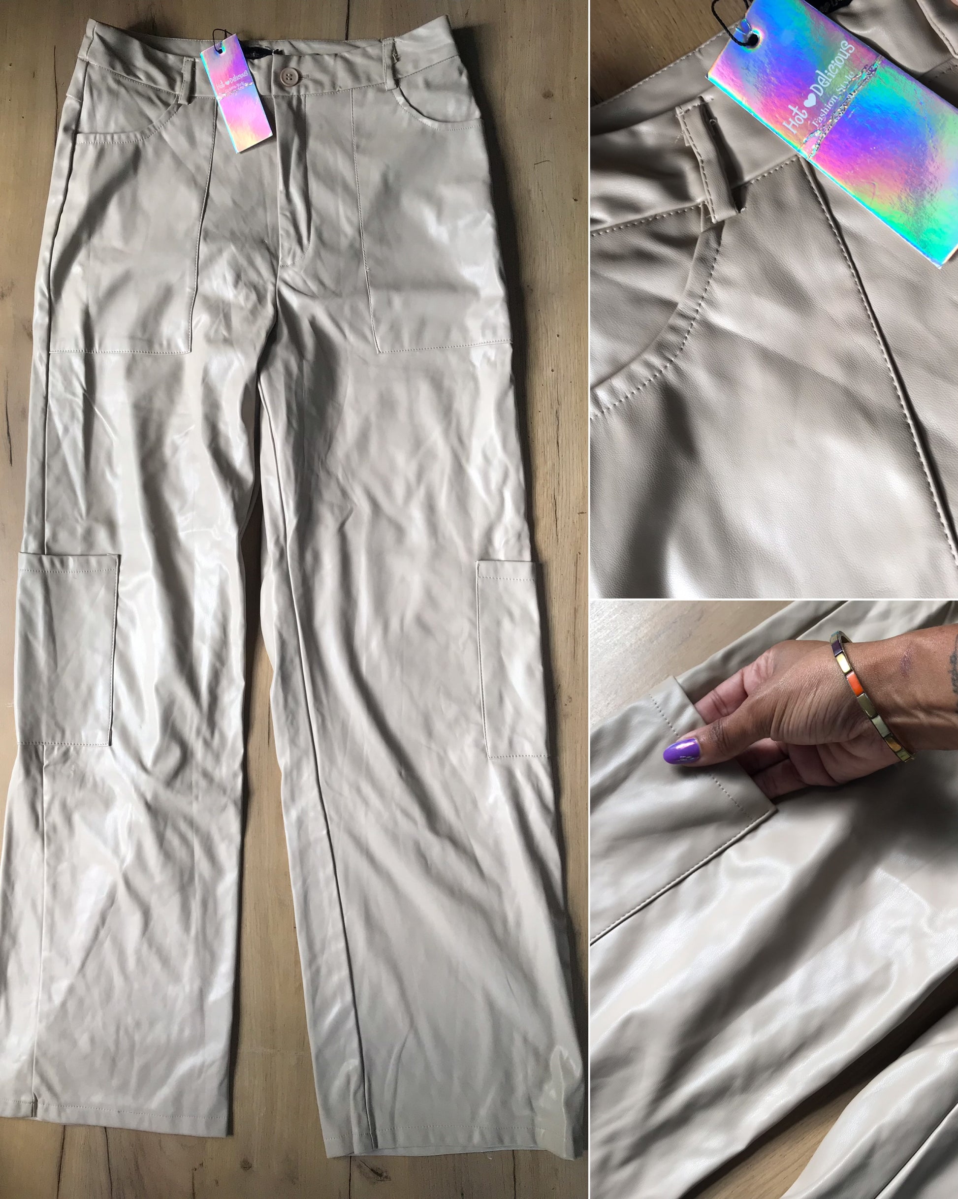 new with tag Cream wide leg leatherette cargo pants ::: L