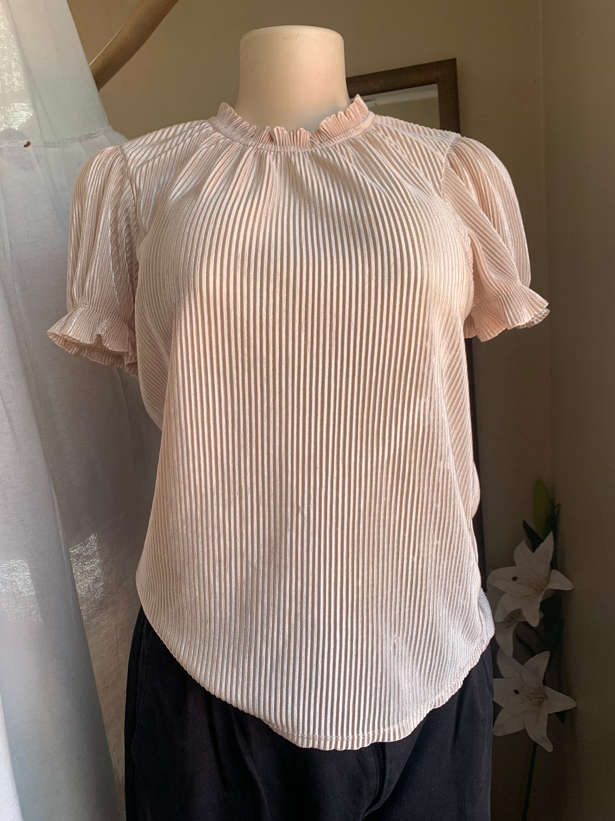 silky nude pleat ruffle occasion blouse... m/L