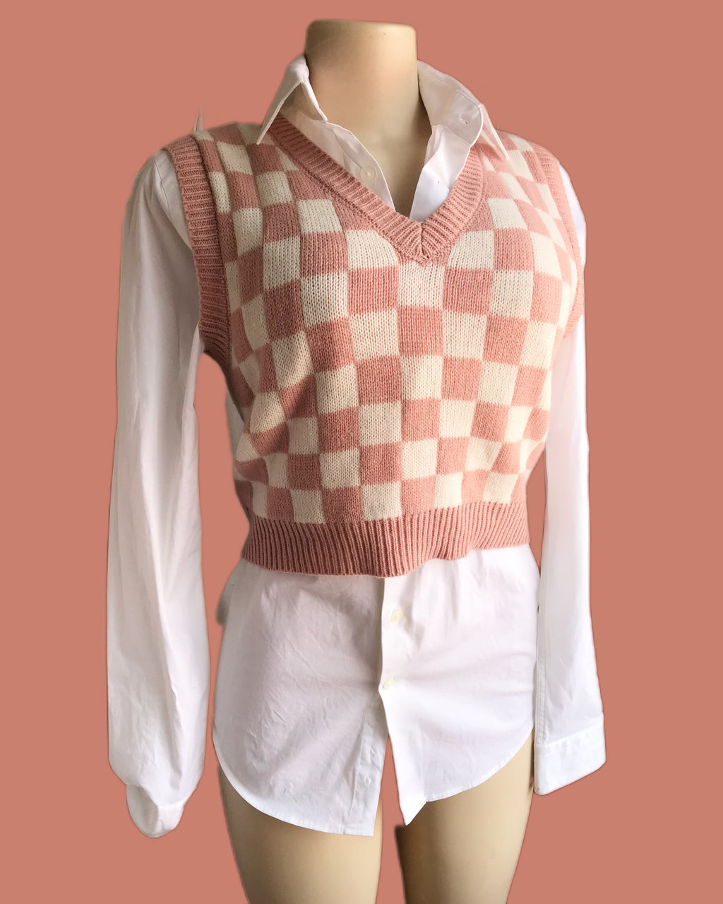 Vintage checker cake knit vest ... M ^^^