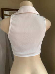 White ribbed mini crop top with collar … M