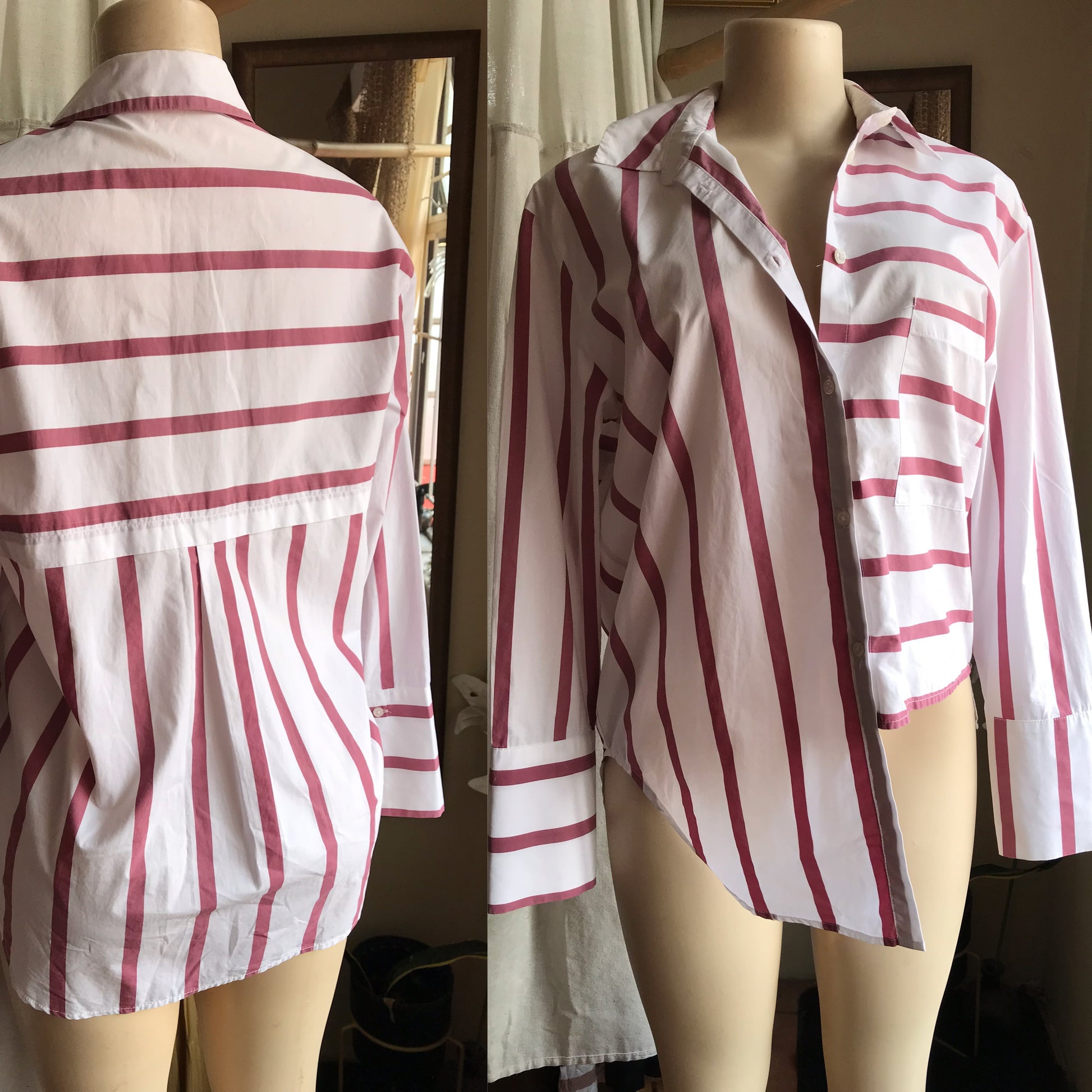 asymmetrical stripe button shirt M to L