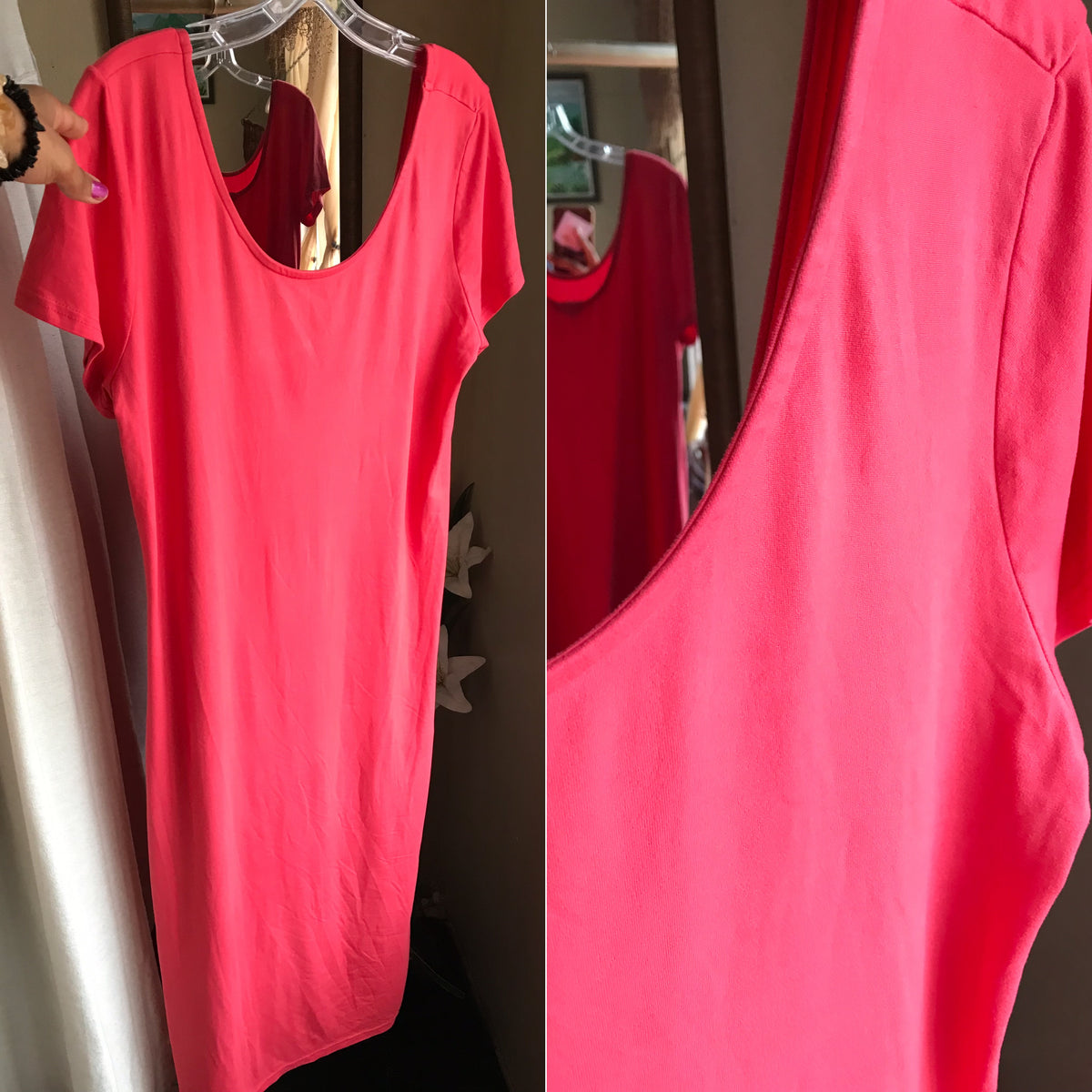 Coral red basic tee dress scoop neck : /xl