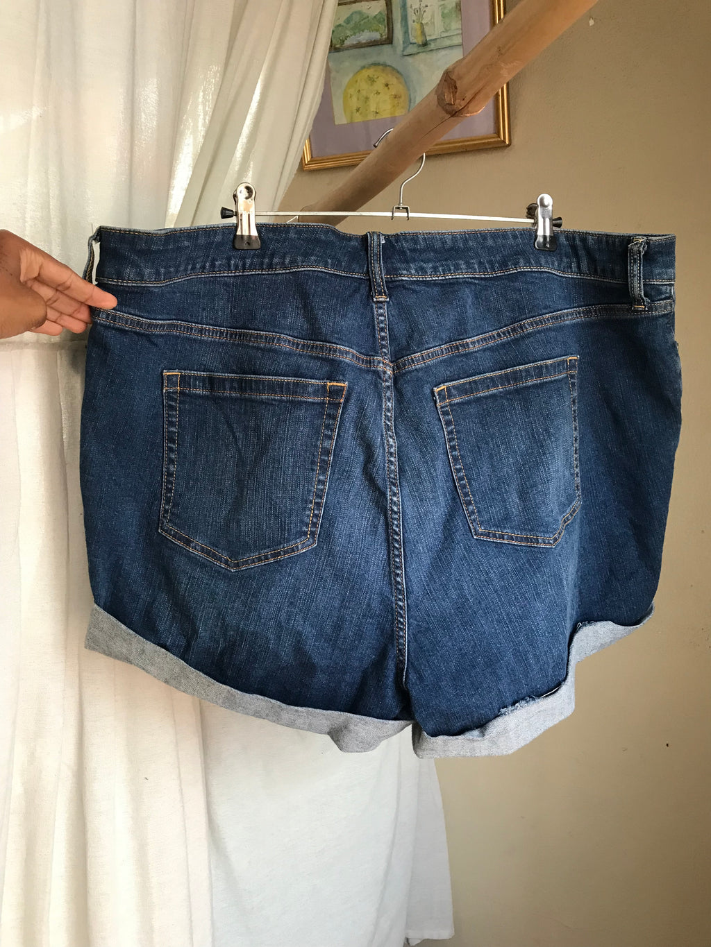 blue cuffed denim shorts plain button down /xl : size 22