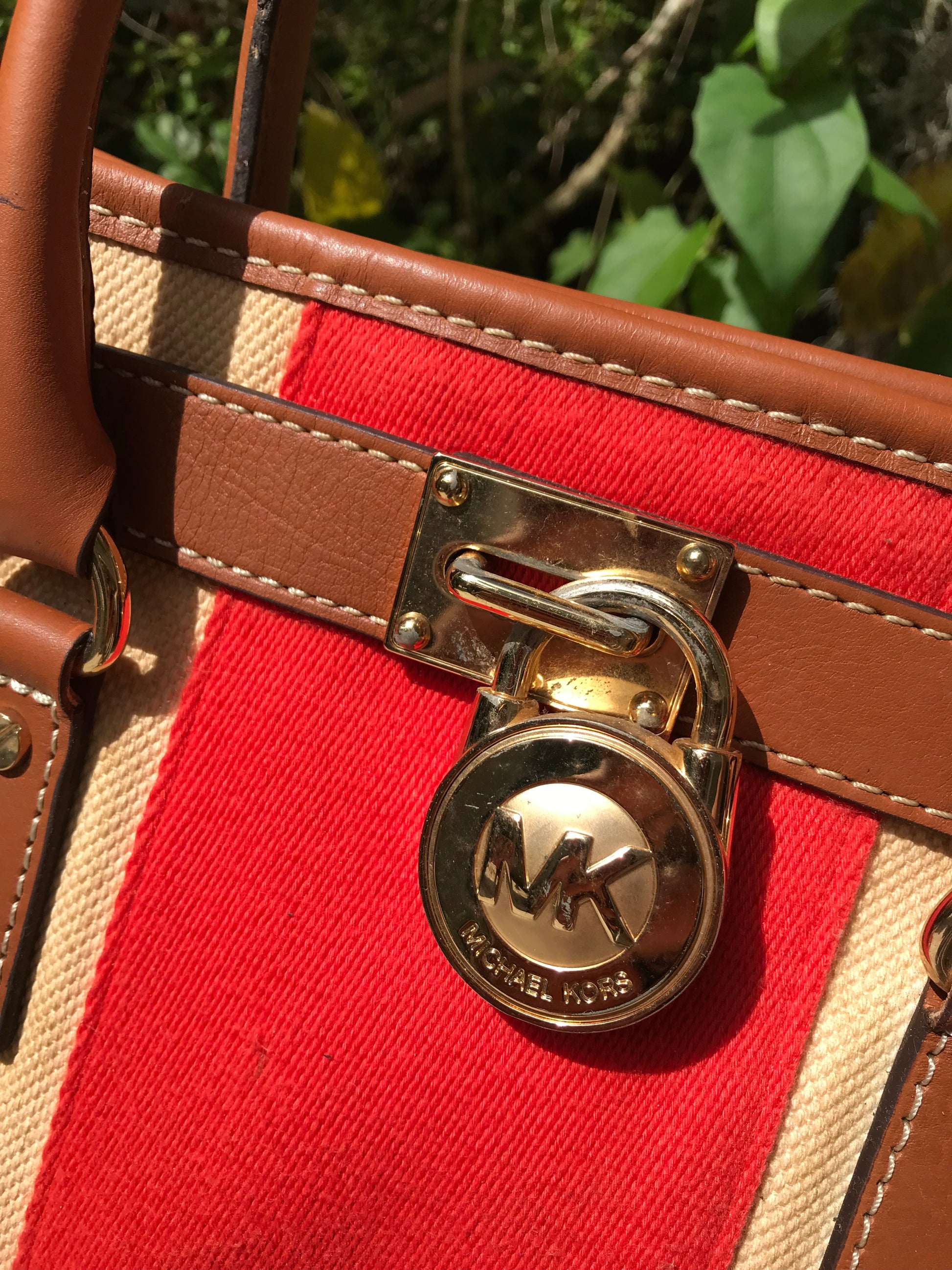 Michael Kors canvas and leather hand bag red and cream