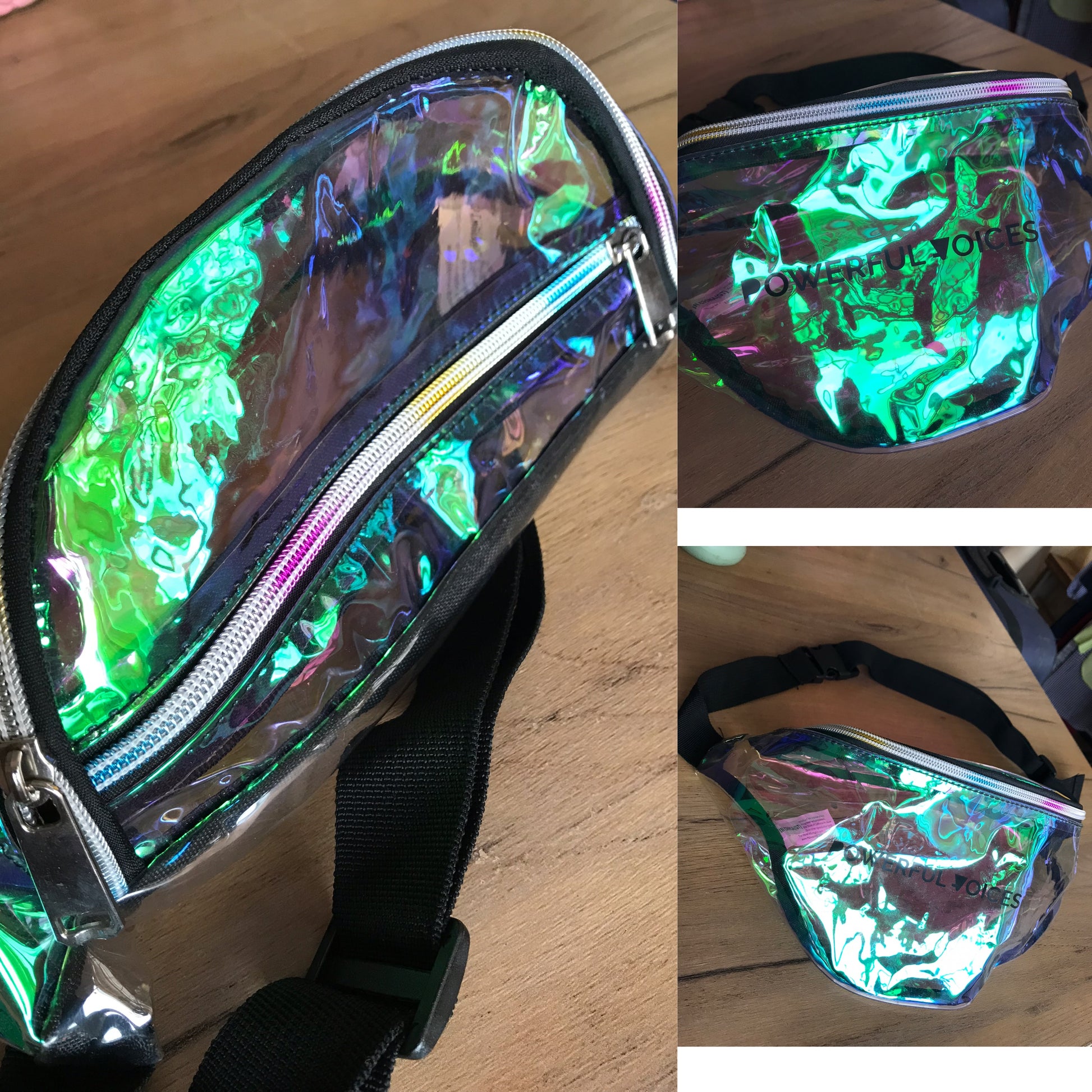 large iridescent clear party fanny pack
