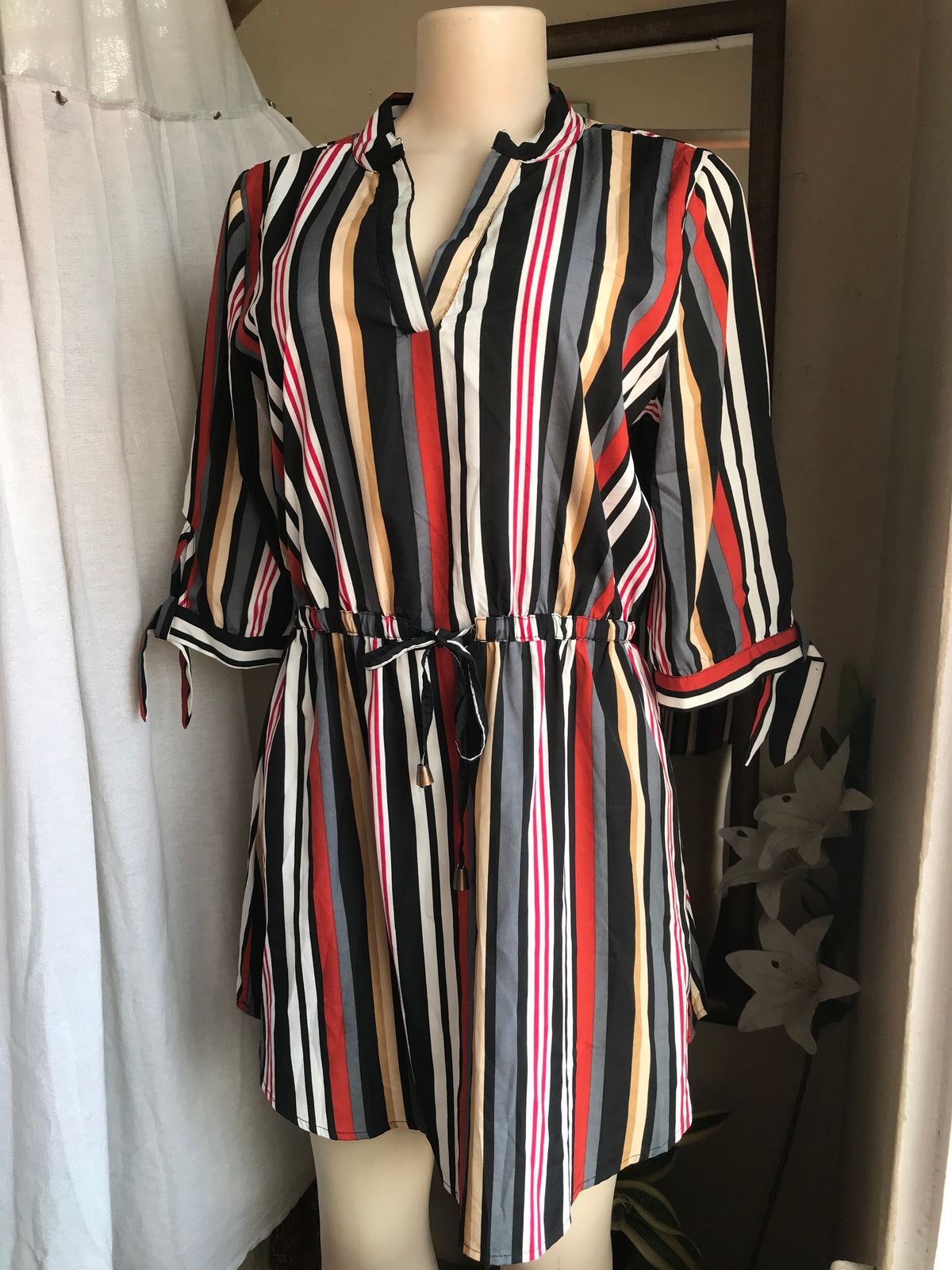 Stripe multicoloured earth tone shirt dress M-L