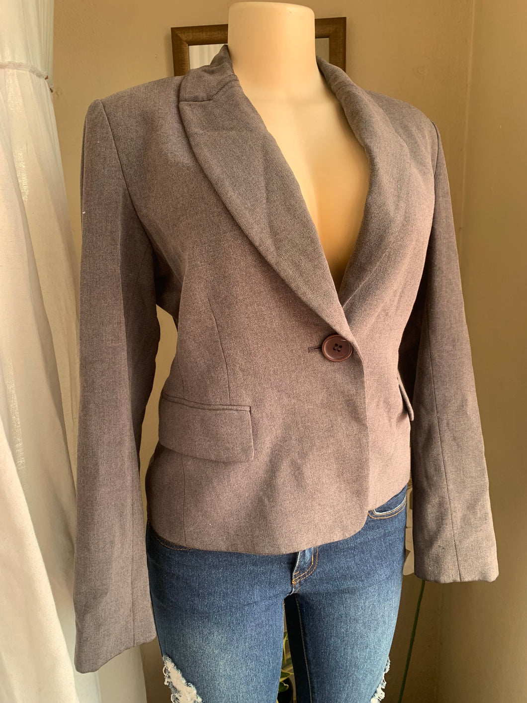 Pebbled brown buttoned blazer L >>>