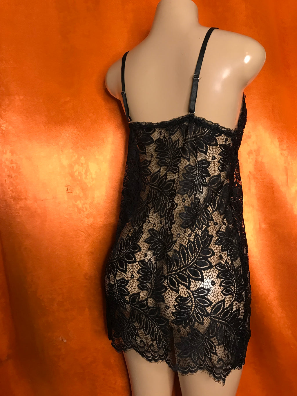 New black lace lingerie cover with thong . M