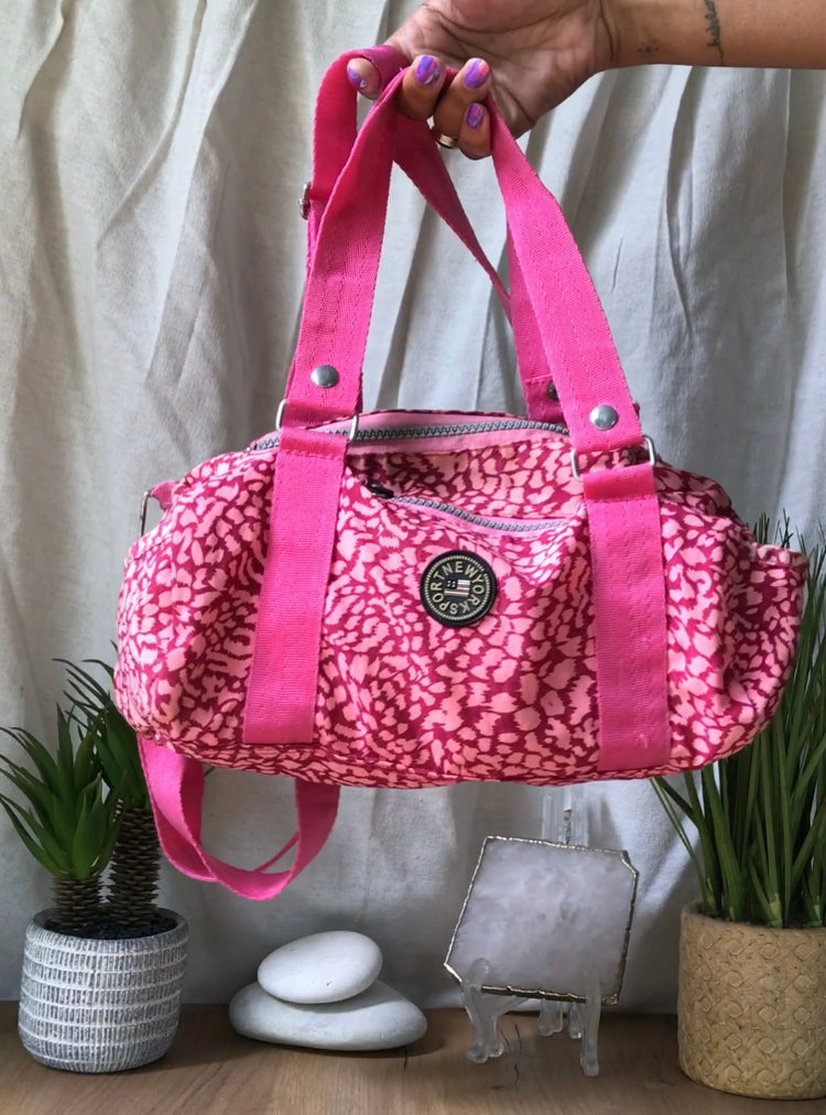 new york sport  y2k pink animal print canvas shoulder bag ***