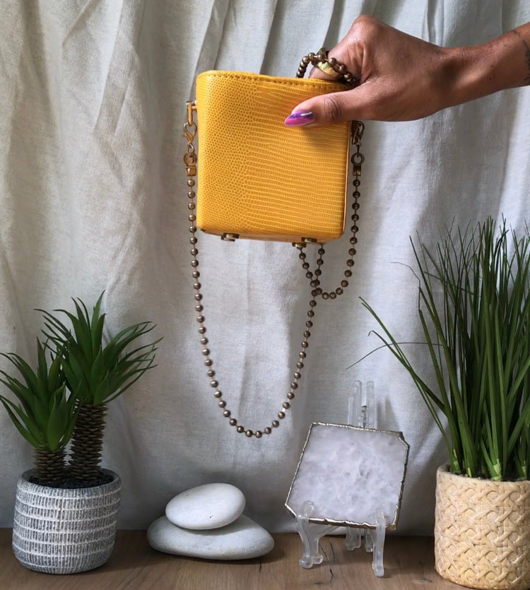 yellow cube retro mini bag with ball chain ***
