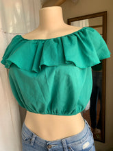 Load image into Gallery viewer, Green off the shoulder crop top with ruffle neckline … M
