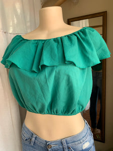 Green off the shoulder crop top with ruffle neckline … M