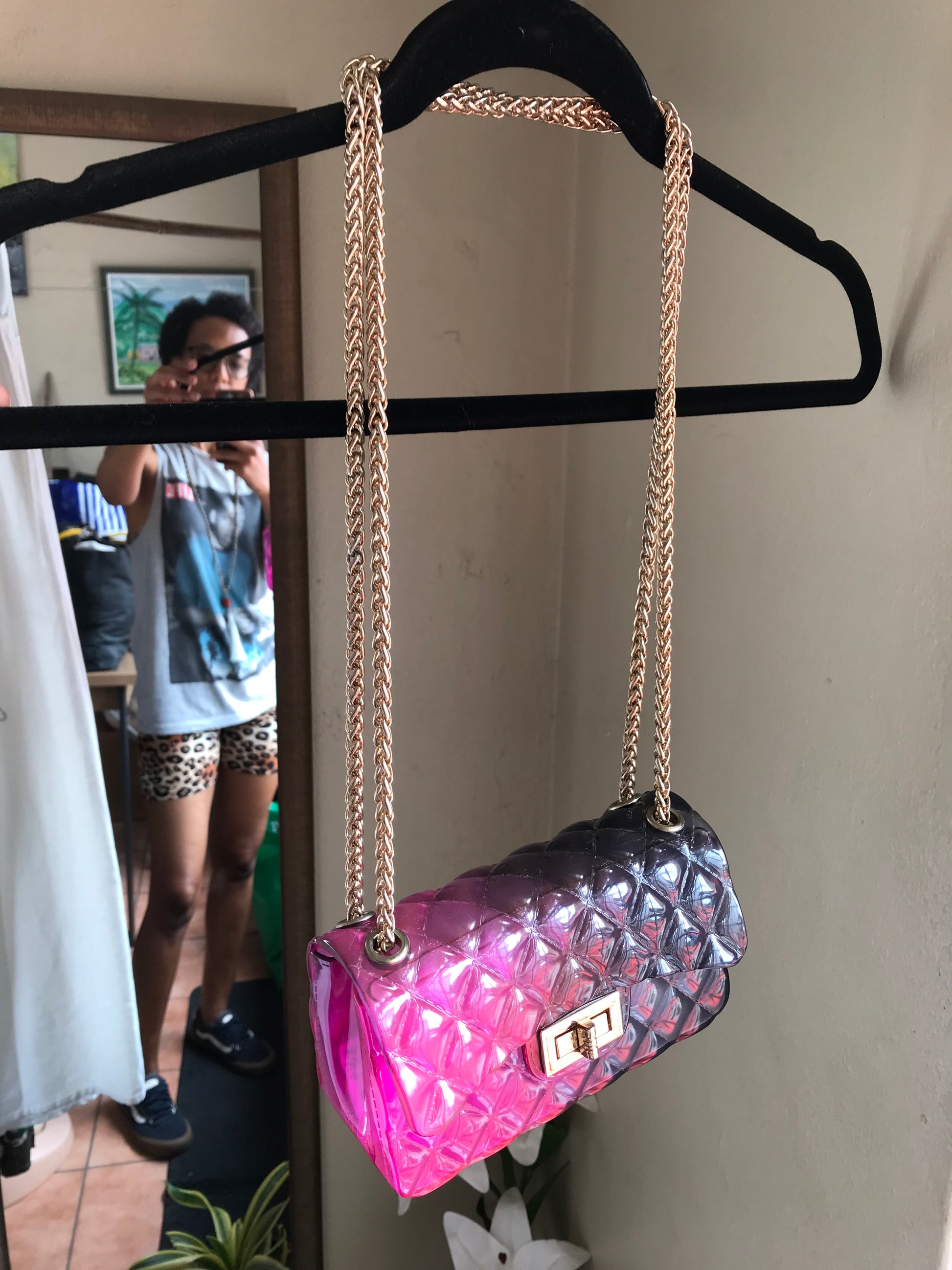 Unused pink ombre mini bag gold chains lll