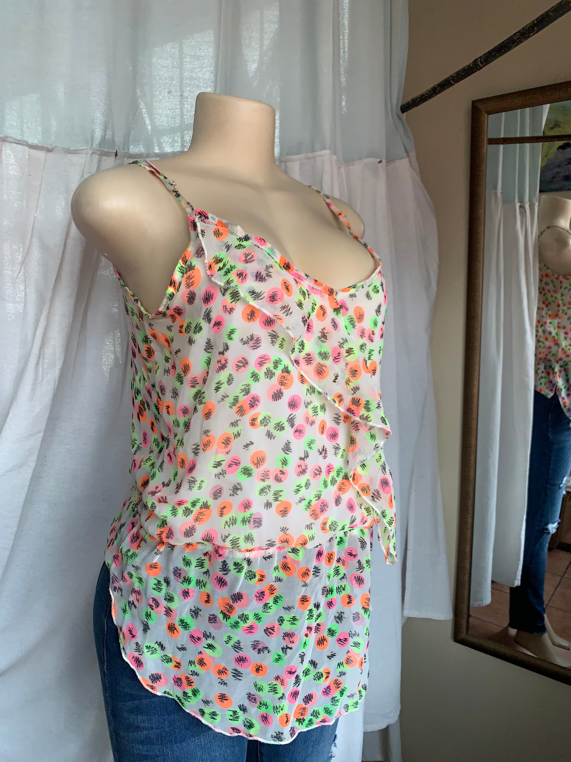 Neon multicoloured print spaghetti top … L