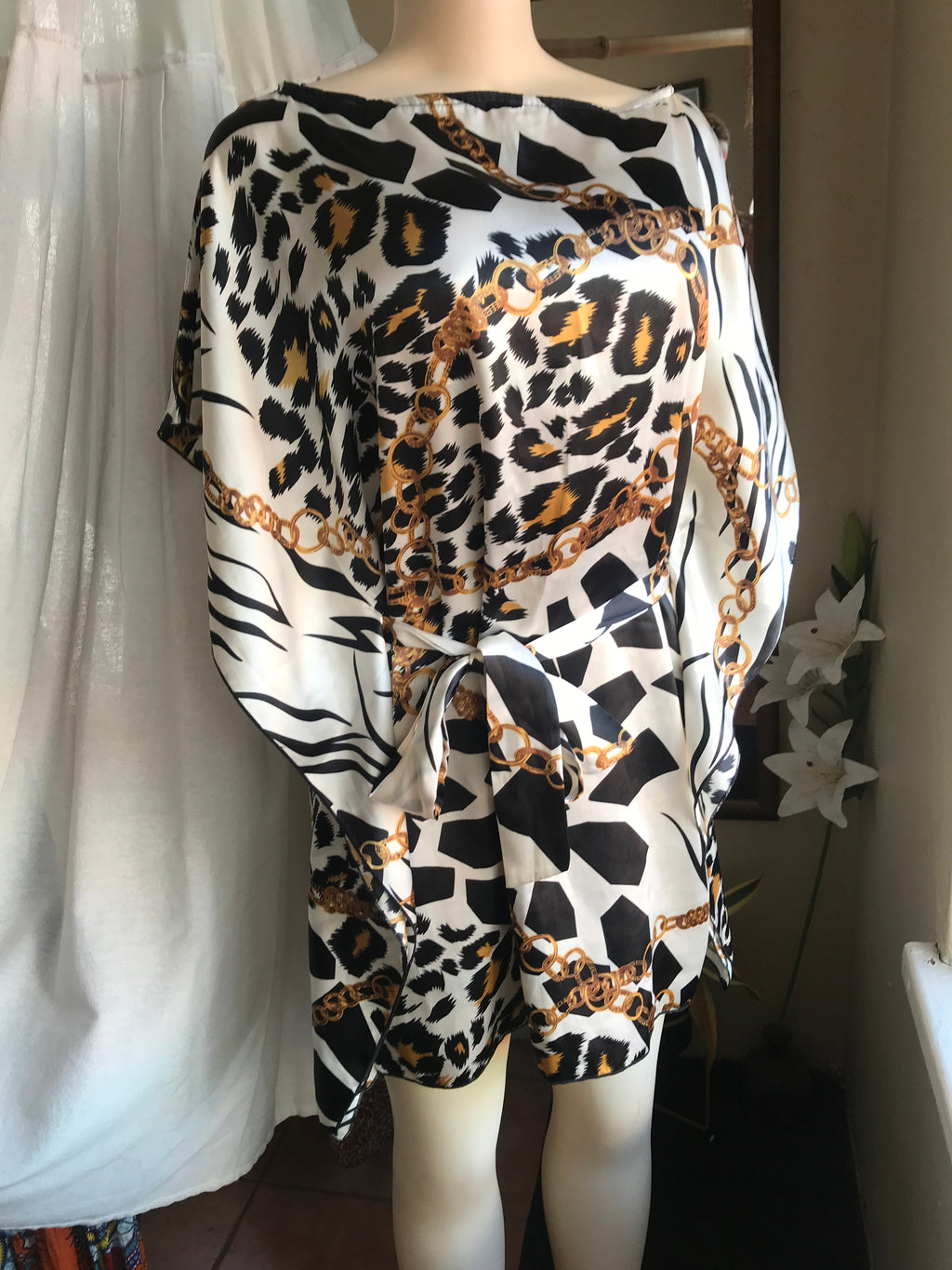 silky animal print kaftan dress
