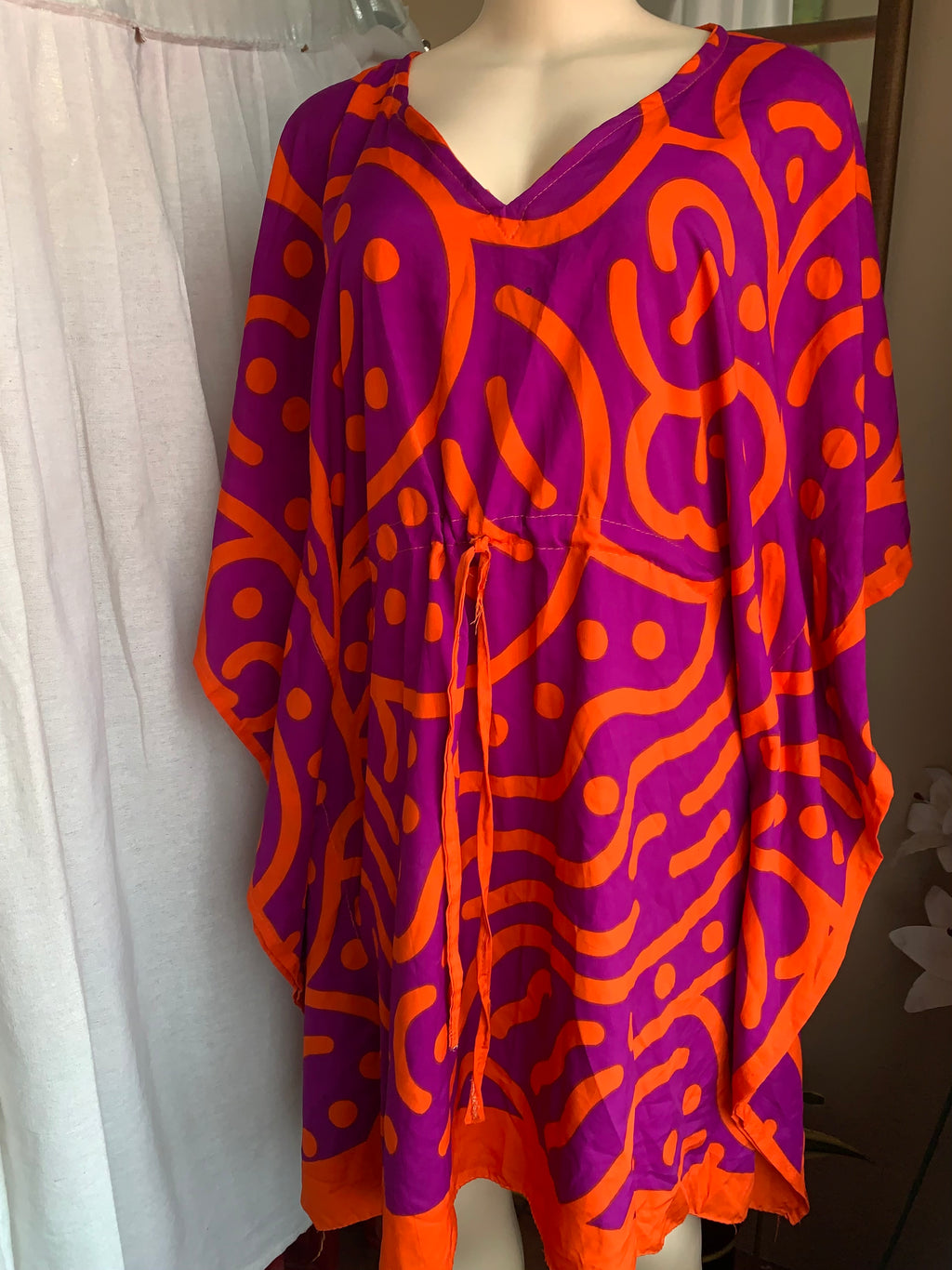 Vibrant Purple+Orange kimono style dress one size