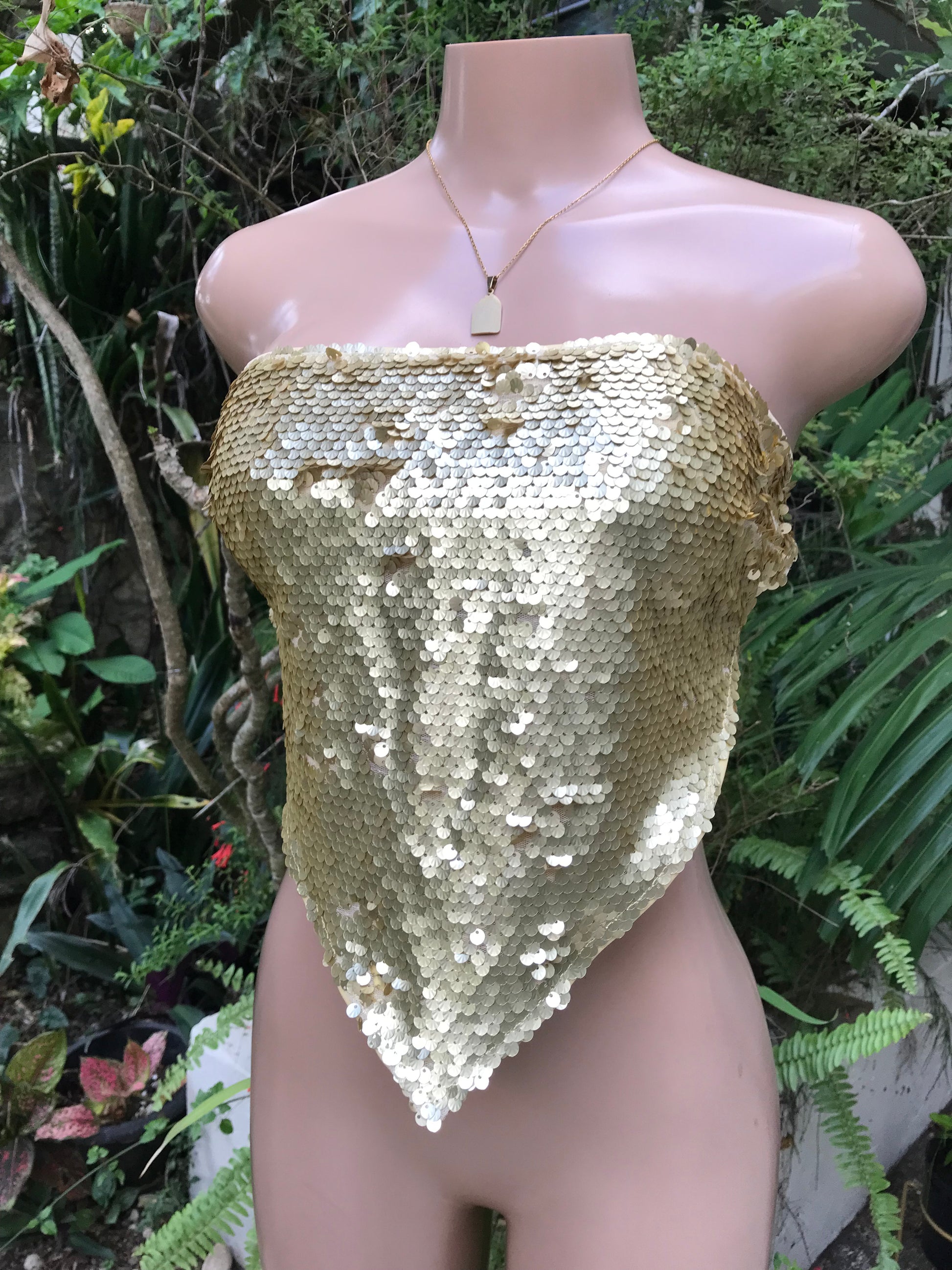 Gold/Yellow Metalic Sequin Napkin Crop Top ... S/M