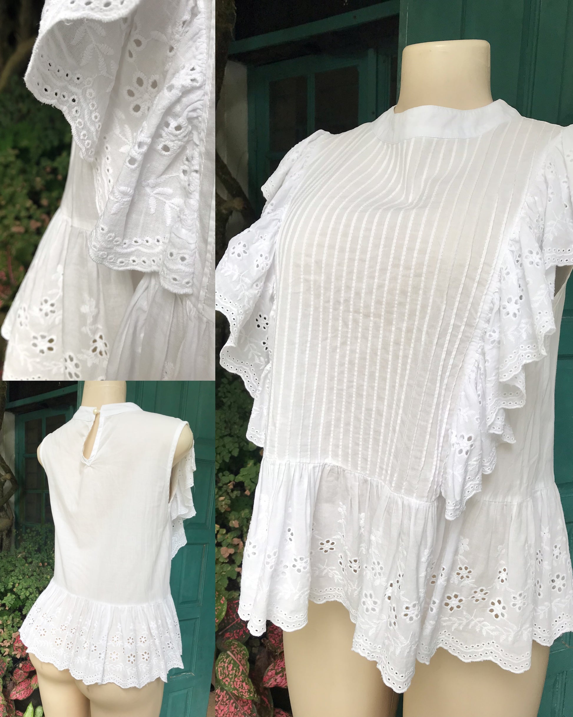 cotton white eyelet ruffle peplum blouse ... s ,,,