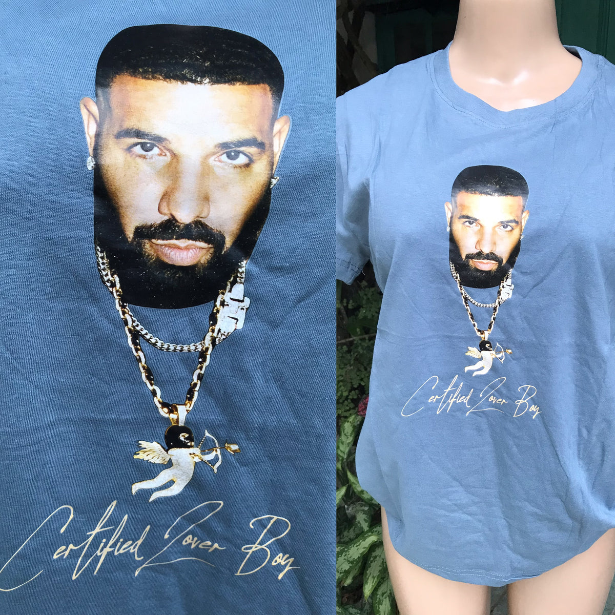 New Drake Graphic Tee Blue Grey 100% Cotton ;;; L