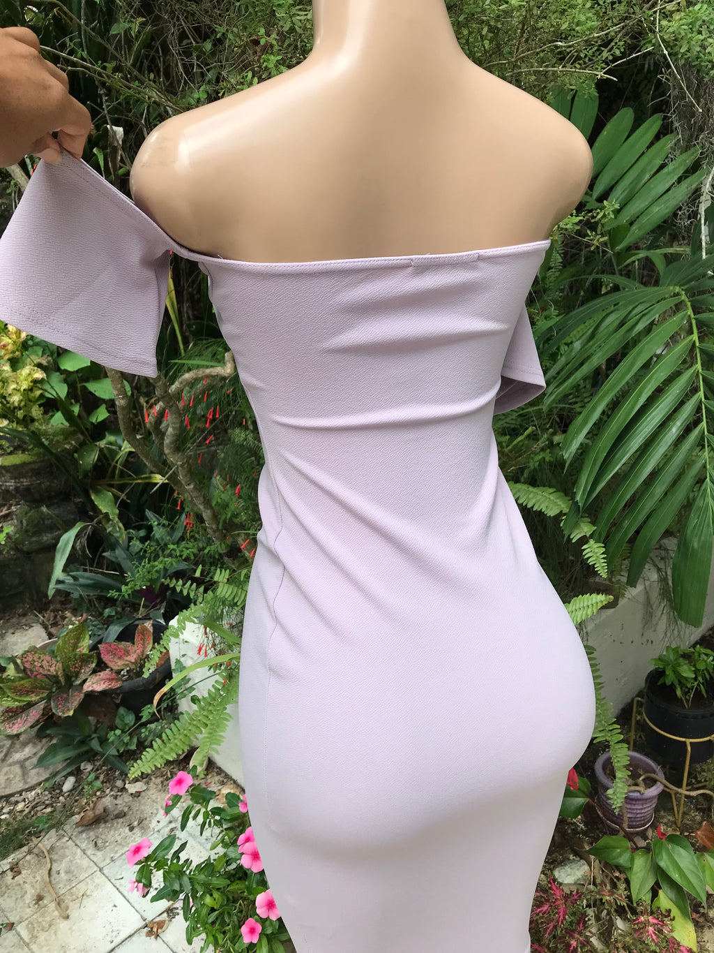 lavender detached shoulder fitted dress  . s to m