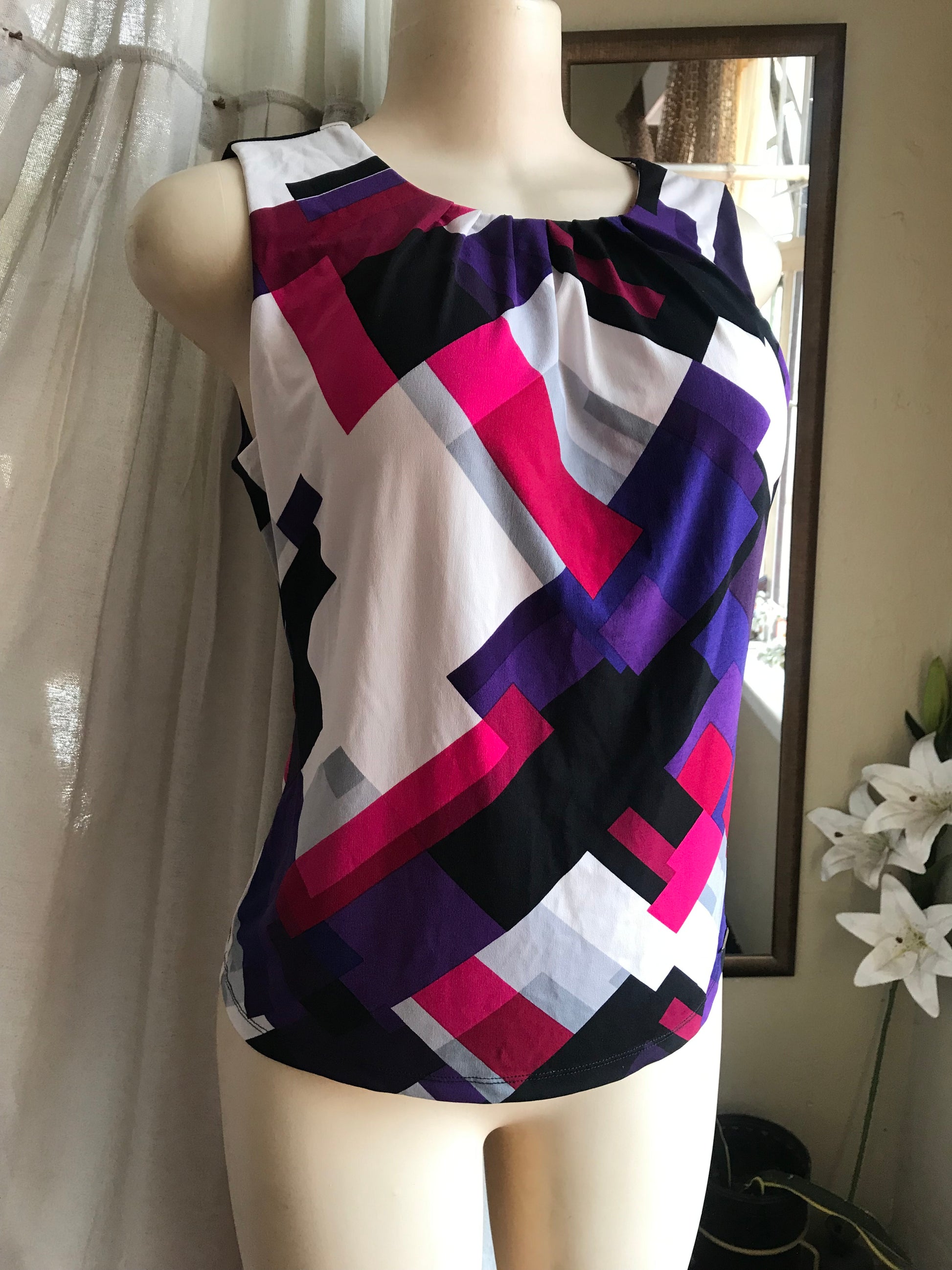 calvin klein print sleeveless professional blouse ... m