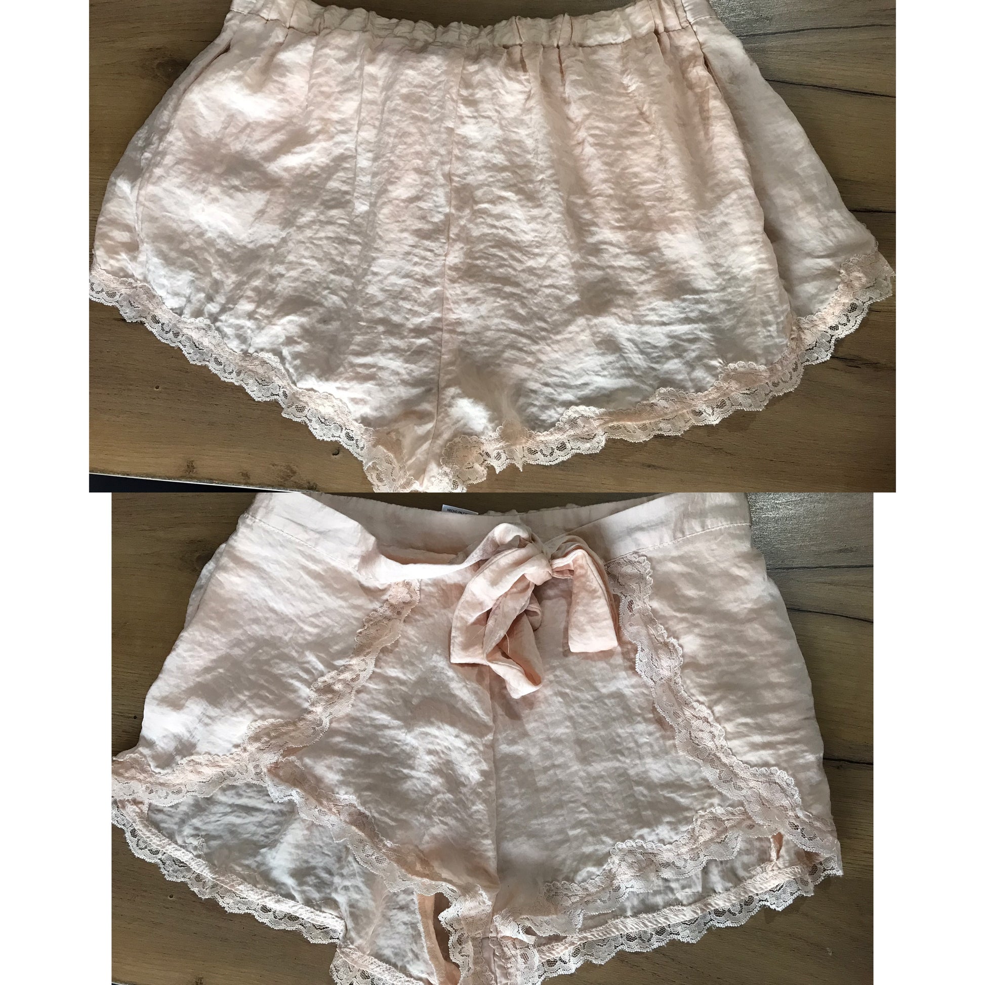 nude silky night shorts tied lace . M
