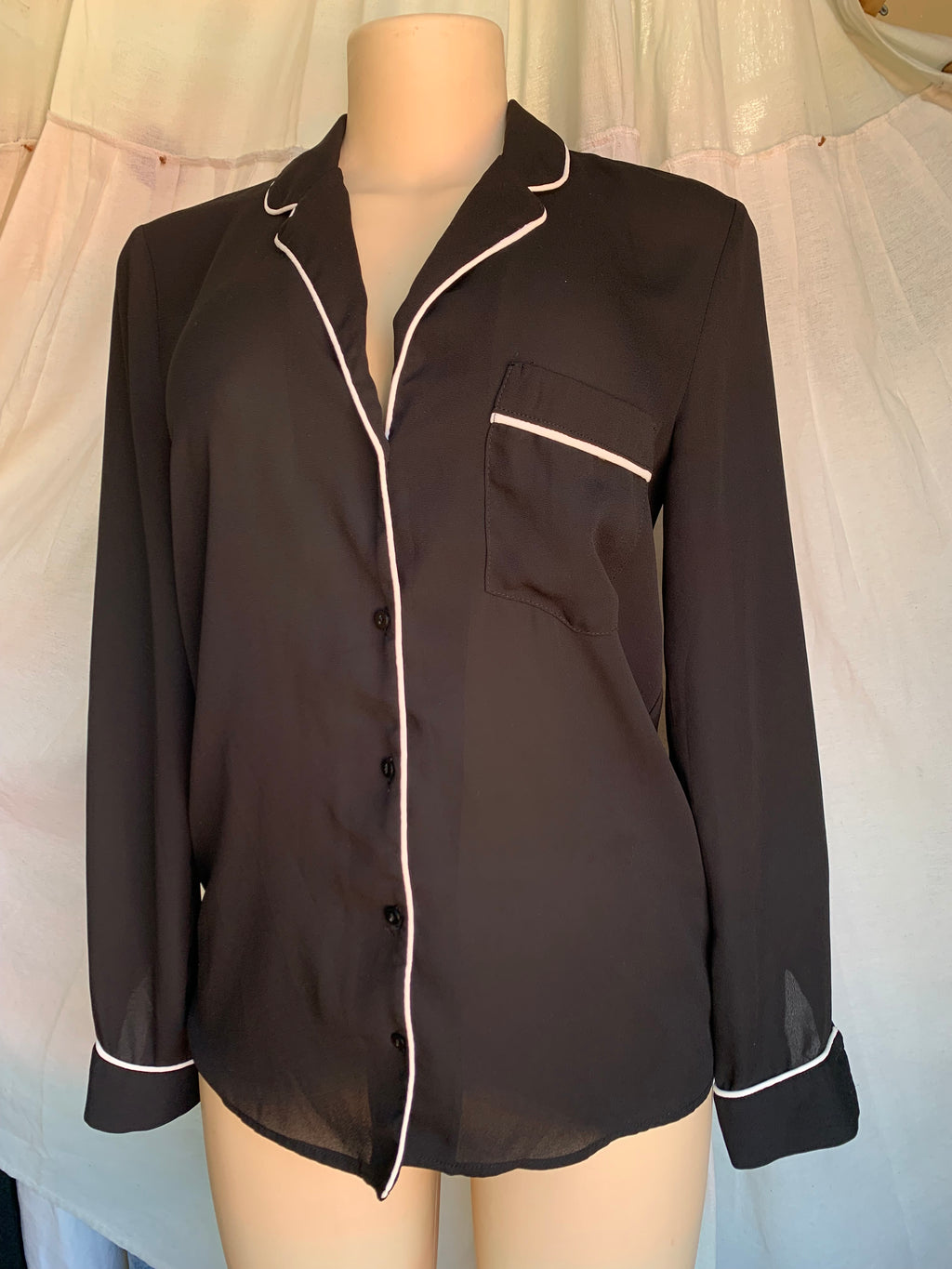 ZARA white trim black button shirt … s