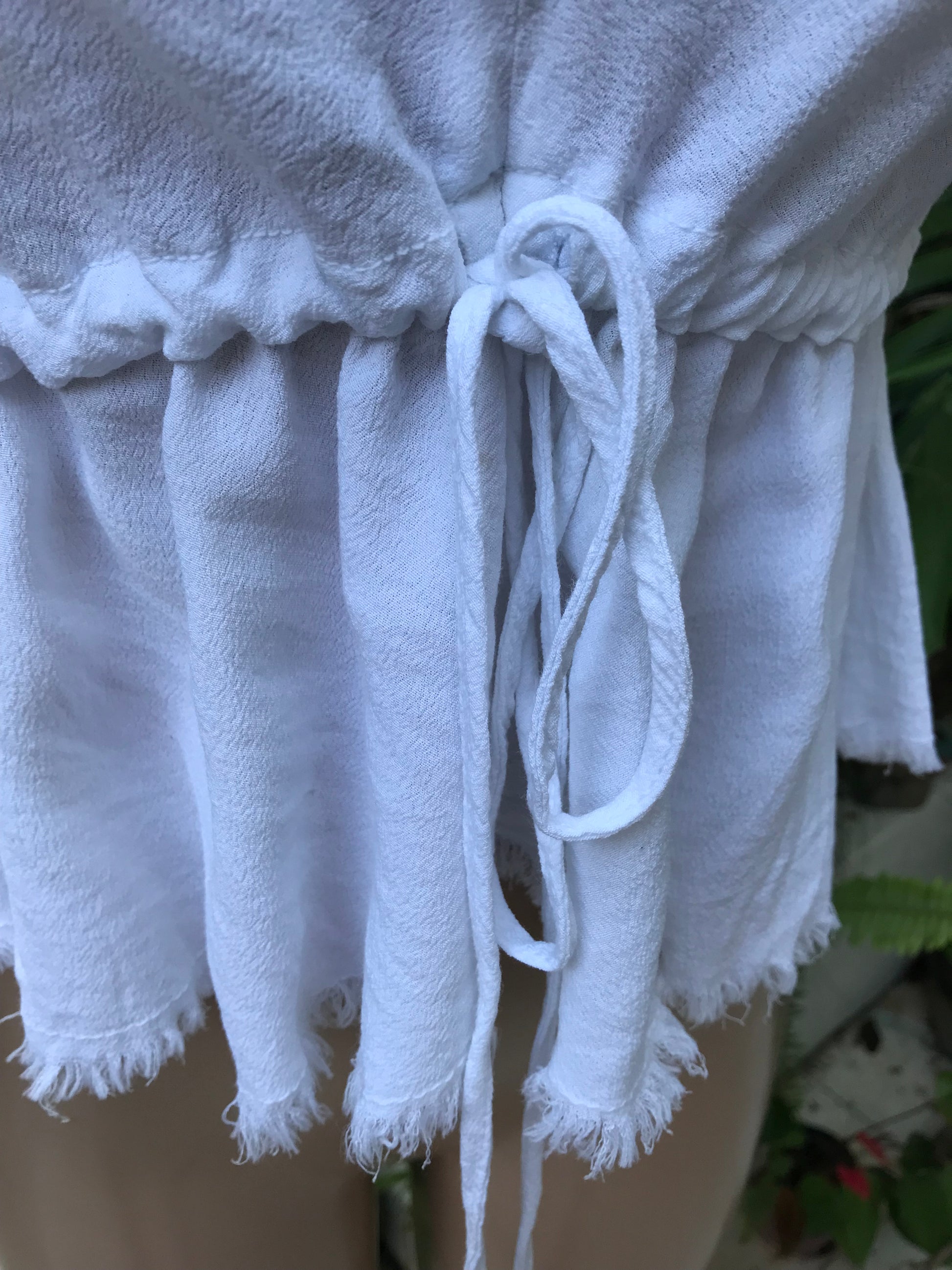 Brandy Melville white boho fringe spaghetti blouse… one size . S to large/ plus . cotton blend ,,,