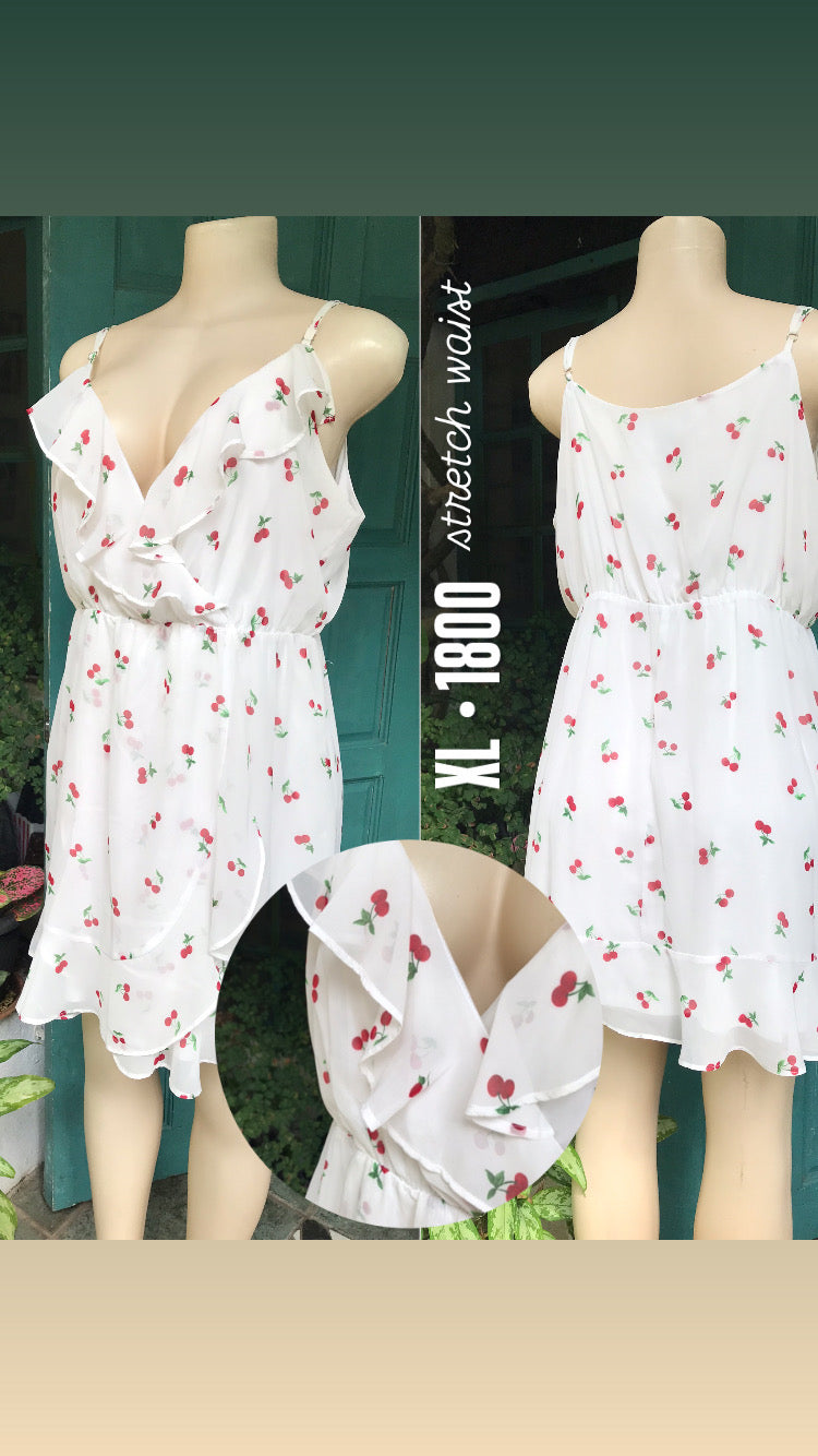 white cherry spaghetti sun dress . /xl