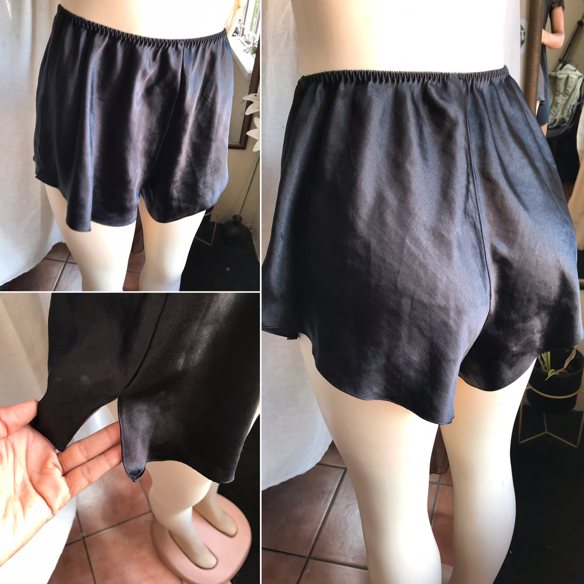 black silky side slit pyjama shorts L